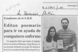 Editan poemario para ir en ayuda de compañero enfermo  [artículo].