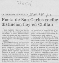 Poeta de San Carlos recibe distinción hoy en Chillán
