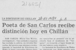 Poeta de San Carlos recibe distinción hoy en Chillán