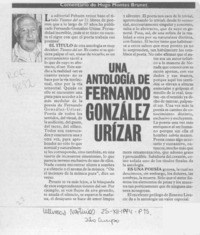Una antología de Fernando González Urízar  [artículo] Hugo Montes Brunet.