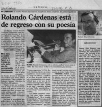 Rolando Cárdenas está de regreso con su poesía  [artículo].
