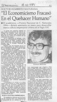"El Economicismo fracasó en el quehacer humano"  [artículo].