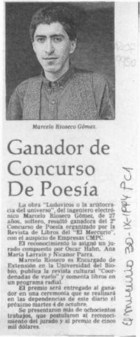 Ganador de concurso de poesía  [artículo].