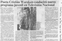 Poeta Cristián Warken conducirá nuevo programa juvenil en Televisión Nacional