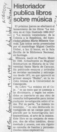 Historiador publica libros sobre música  [artículo]