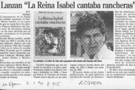 Lanzan "La Reina Isabel cantaba rancheras"  [artículo] R. V.