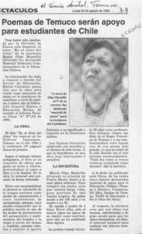 Poemas de Temuco serán apoyo para estudiantes de Chile  [artículo].