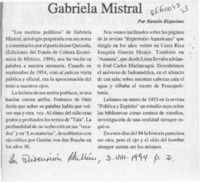 Gabriela Mistral  [artículo] Ramón Riquelme.