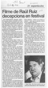 Filme de Raúl Ruiz decepciona en festival  [artículo].