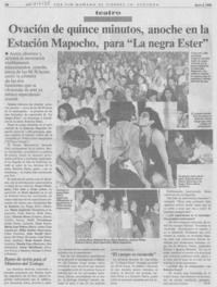 Ovación de quince minutos, anoche en la Estación Mapocho, para "La negra Ester"