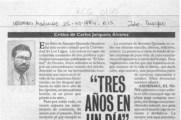 "Tres años en un día"  [artículo] Carlos Jorquera Alvarez.