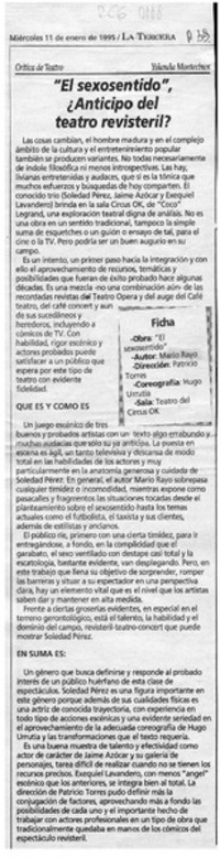 "El sexosentido", anticipo del teatro revisteril?  [artículo] Yolanda Montecinos.