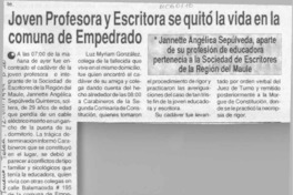 Joven profesora y escritora se quitó la vida en la comuna de Empedrado  [artículo].