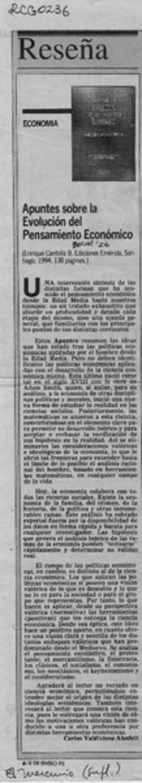 Apuntes sobre la evolución del pensamiento económico  [artículo] Carlos Valdivieso Ahnfelt.
