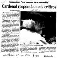 Cardenal responde a sus críticos  [artículo].
