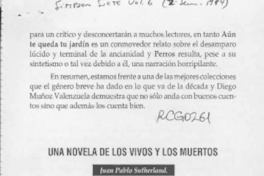 Una novela de los vivos y los muertos  [artículo] Juan Pablo Sutherland.