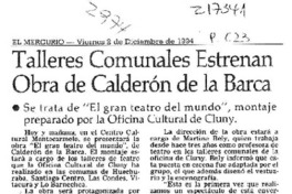 Talleres comunales estrenan obra de Calderón de la Barca  [artículo].