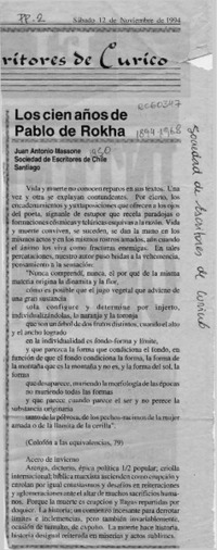 Los cien años de Pablo de Rokha  [artículo] Juan Antonio Massone.