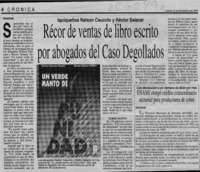 Récor de ventas de libro escrito por abogados del Caso Degollados  [artículo]