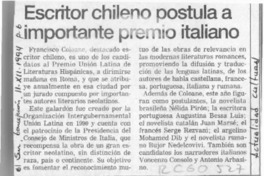 Escritor chileno postula a importante premio italiano  [artículo].