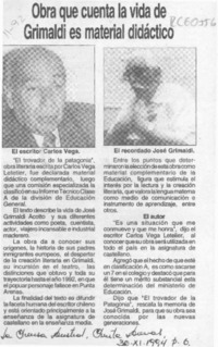 Obra que cuenta la vida de Grimaldi es material didáctico  [artículo].