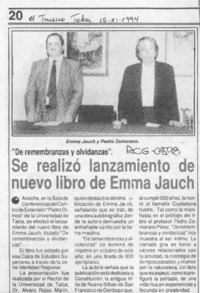 Se realizó lanzamiento de nuevo libro de Emma Jauch  [artículo].