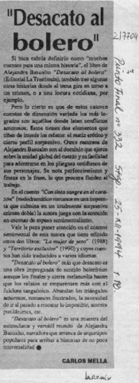 "Desacato al bolero"  [artículo] Carlos Mella.