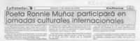 Poeta Ronnie Muñoz participará en jornadas culturales internacionales  [artículo]