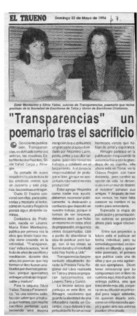 "Transparencias" un poemario tras el sacrificio  [artículo].