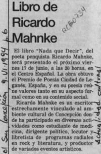 Libro de Ricardo Mahnke  [artículo].