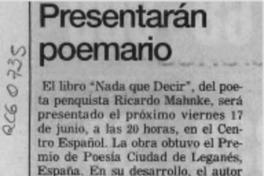 Presentarán poemario  [artículo].