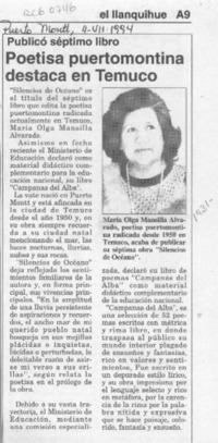 Poetisa puertomontina destaca en Temuco  [artículo].