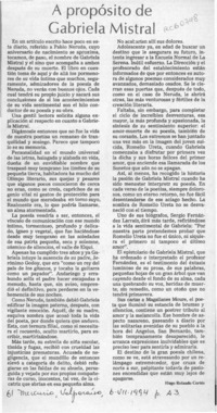 A propósito de Gabriela Mistral  [artículo] Hugo Rolando Cortés.