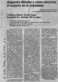 Alejandro Méndez o cómo escuchar el susurro de la naturaleza  [artículo] Fernando Gómez Alvarado.