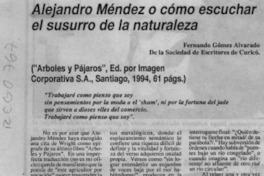Alejandro Méndez o cómo escuchar el susurro de la naturaleza  [artículo] Fernando Gómez Alvarado.