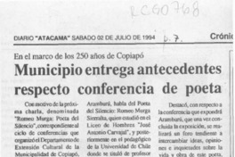 Municipio entrega antecedentes respecto conferencia de poeta  [artículo].