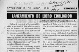 Lanzamiento de libro ecológico  [artículo] Jorge Abasolo A.