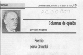 Premio Poeta Grimaldi  [artículo] Silvestre Fugellie.