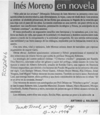 Inés Moreno en novela  [artículo] Antonio J. Salgado.