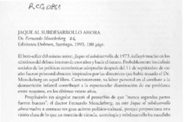 Jaque al subdesarrollo ahora  [artículo] Hermógenes Pérez de Arce I.