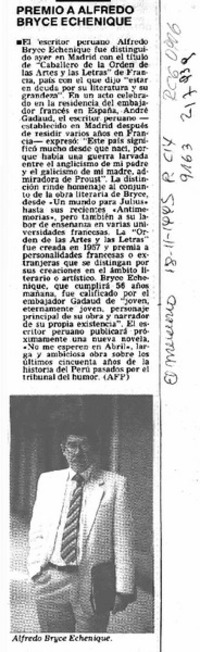 Premio a Alfredo Bryce Echenique  [artículo].