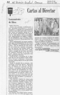 Lanzamiento de libro  [artículo] Luis Aguila Schoettge.