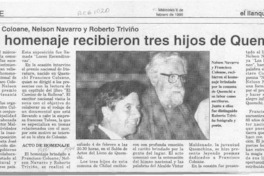 Gran homenaje recibieron tres hijos de Quemchi  [artículo].