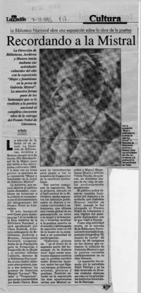 Recordando a la Mistral  [artículo].