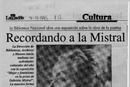 Recordando a la Mistral  [artículo].