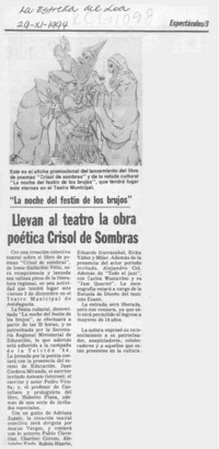 Llevan al teatro la obra poética "Crisol de sombras"  [artículo].