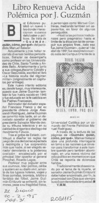 Libro renueva ácida polémica por J. Guzmán  [artículo] V. M. M.