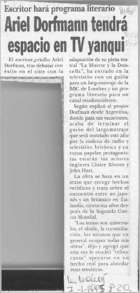Ariel Dorfmann tendrá espacio en TV yanqui  [artículo].