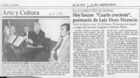 Hoy lanzan "Cuarto creciente", poemario de Luis Vives Vicencio  [artículo].