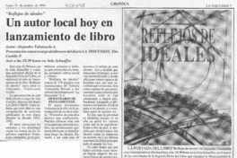Un Autor local hoy en lanzamiento de libro  [artículo].